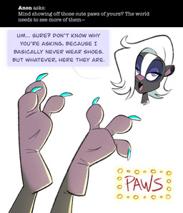 3_toes anthro ask_blog barefoot blue_nails blue_toenails claws colored_nails countershade_feet countershading dialogue disembodied_head eyebrows eyelashes feet feet_up female female_anthro foot_fetish foot_focus foot_shot hair hindpaw nails one_fang paws simple_background soles solo speech_bubble spread_toes teal_claws text toe_claws toenails toes toony white_background white_hair birchly courtney_brushmarke mammal mephitid skunk striped_skunk 2023 english_text hi_res