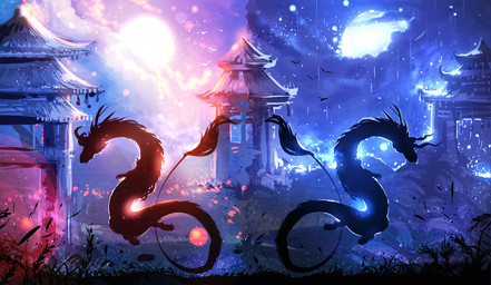 ambiguous_gender day detailed_background duo feral moon night outside sky sun tail ryky asian_mythology east_asian_mythology mythology dragon eastern_dragon mythological_creature mythological_scalie scalie 2016