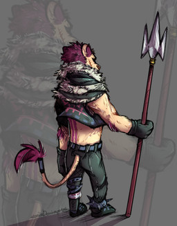 anthro belt bottomwear clothing gloves handwear male melee_weapon pants polearm scar solo spear weapon lonerdemiurge one_piece katakuri felid lion mammal pantherine 2020 hi_res