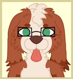 ambiguous_gender anthro border brown_body brown_fur brown_nose circle_eyebrows eyebrows eyewear floppy_ears freckled_face freckles fur glasses green_eyes head_tuft lop_ears pink_tongue rectangular_glasses simple_background solo tongue tongue_out tuft wearing_glasses white_body white_fur yellow_background yellow_border alliummarten cloud_(cloudpie) bird_dog canid canine canis cavalier_king_charles_spaniel domestic_dog hunting_dog mammal spaniel toy_dog 2025 bust_portrait digital_drawing_(artwork) digital_media_(artwork) firealpaca_(artwork) flat_colors portrait