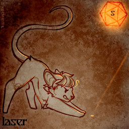 ambiguous_gender d20 dice ears_flat feral focused holidays laser laser_beam light long_tail orange_dice orange_light question_mark solo tail text wysdrem halloween felid feline mammal 1:1 english_text hi_res