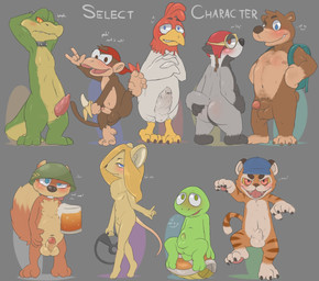 alcohol animal_genitalia anthro armor backpack backsack bald balls banana barefoot beak beer beverage blush body_hair brown_body brown_fur buckteeth butt chest_hair clasped_hands claws clothing collar dialogue drunk erection exclamation_point eyewear feet female food foreskin fruit fully_sheathed fur genital_slit genitals goggles group half-closed_eyes hand_on_butt hat head_crest headgear headwear helmet humanoid_genitalia humanoid_penis larger_female larger_male long_foreskin looking_at_viewer male musical_instrument narrowed_eyes navel neck_tuft nipples nude open_mouth pawpads paws penis plant presenting presenting_balls presenting_hindquarters raised_arm raised_leg retracted_foreskin sharp_teeth sheath shell shota sitting size_difference slightly_chubby small_penis smaller_female smaller_male smile spikes spread_butt spreading standing substance_intoxication tapering_penis teeth text thick_penis toe_claws tongue tongue_out tuft unretracted_foreskin vein veiny_penis young young_anthro hollonut banjo-kazooie conker's_bad_fur_day diddy_kong_racing donkey_kong_(series) nintendo rareware banjo_(banjo-kazooie) bumper_the_badger conker diddy_kong drumstick_the_rooster krunch_the_kremling pipsy_the_mouse timber_the_tiger tiptup avian badger bear bird chicken crocodilian eurasian_red_squirrel european_badger felid galliform haplorhine house_mouse kremling mammal meles monkey mouse murid murine mustelid musteline pantherine phasianid primate reptile rodent scalie sciurid sun_bear tiger tree_squirrel turtle ursine crossover digital_media_(artwork) english_text