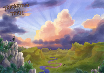 ambiguous_gender anthro black_body black_tail blue_sky cliff clothing cloud day grass light outside plant river rock shirt sky solo sunlight tail text title_card topwear water bjekkergauken imbali_(bjekkergauken) unknown_species 2025 colored comic english_text hi_res