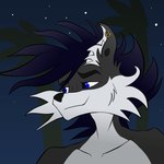 blue_eyes blue_hair fur grey_body grey_fur grin hair looking_at_viewer night smile white_body white_fur hetore_(artist) canid canine canis mammal wolf 2d_animation animated frame_by_frame headshot_portrait portrait