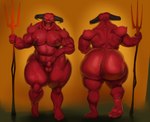 anthro balls big_butt butt feet genitals male nipples nude pecs penis pitchfork red_body small_penis solo thick_thighs tools justmegabenewell doom_(series) id_software microsoft baron_of_hell demon