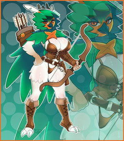 anthro anthrofied archer border breasts butt clothing female hair long_hair non-mammal_breasts orange_border pokemorph small_waist solo thick_thighs wide_hips revkoen nintendo pokemon avian decidueye generation_7_pokemon pokemon_(species) absurd_res digital_media_(artwork) hi_res model_sheet sketch