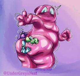 abstract_background ambiguous_gender anal anthro blue_body blush bodily_fluids body_worship butt_lick butt_worship candy dessert feet flustered food foursome gradient_background green_body group group_sex gummy_(food) half-closed_eyes licking looking_at_another looking_back looking_down looking_down_at_partner looking_pleasured male male/ambiguous markings moobs motion_lines narrowed_eyes null obese obese_male oral overweight overweight_male pink_body purple_body rimming rimming_male saliva sex simple_background size_difference spots spotted_body surprised text tongue undergreysnest nerds food_creature gummy_creature humanoid living_candy nerd_(species) 2025 dated english_text signature watermark