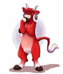 anthro digitigrade female fur hooves laugh mascot red_body red_fur solo teats udders orlandofox bel_group the_laughing_cow bovid bovine cattle mammal 2019 hi_res