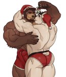 anthro arm_around_neck back_muscles beard biceps black_hair black_pawpads brown_body brown_fur brown_hair butt claws clothing deltoids detailed_background duo erection eyebrow_scar eyebrow_slit eyebrows facial_hair facial_scar finger_claws fur hair hand_on_back holding_mistletoe hug male male/male mistletoe muscular muscular_anthro muscular_arms muscular_male pawpads plant red_clothing red_underwear scar simple_background small_tail smile tail underwear white_background white_body white_fur imato charlie_o'conner salem_(imato) bear brown_bear mammal polar_bear ursine 2024 hi_res