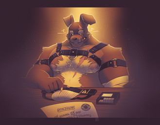 anthro black_sclera body_hair chest_hair clothing eye_scar facial_scar harness jockstrap male nipples pecs scar solo underwear whiskers greenendorf five_nights_at_freddy's five_nights_at_freddy's_3 scottgames scraptrap_(fnaf) springtrap_(fnaf) lagomorph leporid mammal rabbit hi_res