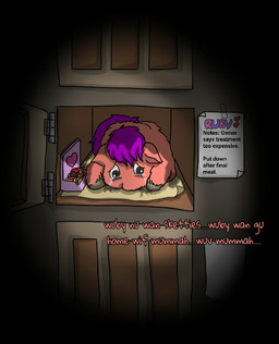 abandoned abuse ambiguous_feral ambiguous_gender baby_talk bodily_fluids container crying dialogue dim_lighting feral food fur grey_hooves hair hooves imminent_death lying narrowed_eyes on_front paper pasta purple_hair purple_tail red_body red_fur red_text sad solo spaghetti tail tears text young young_ambiguous young_feral carpdime fluffy_pony ruby_(carpdime) fluffy_pony_(species) mammal character_name digital_media_(artwork) english_text shaded story story_in_description