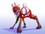 2017 anus biped_to_quadruped bit_gag bridle butt christmas clothing deer digital_media_(artwork) drunk female feral gag genitals green_eyes hair holidays horn human_to_feral mammal new_world_deer pussy quadruped red_hair reindeer reins shaking simple_background smile solo species_transformation substance_intoxication teats torn_clothing transformation trembling watsup