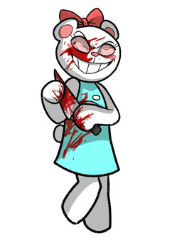 anthro blood bodily_fluids female gore knife smile solo unknown_artist pretty_blood rinny_(pretty_blood) bear mammal hi_res