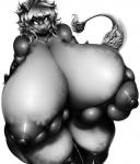 anthro big_breasts breast_expansion breasts clothed clothing expansion female horn huge_breasts hyper hyper_breasts leather nipples non-mammal_breasts non-mammal_nipples simple_background solo tail tail_tuft thick_thighs torn_clothing tuft daiidalus mythology veronica_(phoenix777) dragon mythological_creature mythological_scalie scalie hi_res monochrome