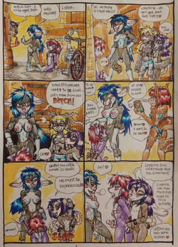 accessory anal anal_fingering anthro areola biped blonde_hair bound bracelet breasts butt_slap cunnilingus dialogue dominant dominant_female erection feet female fingering foot_fetish foot_play footjob furgonomics genitals group hair handjob hands_behind_back hands_tied jewelry male male/female nipples oral pawpads paws penile penis profanity reach_around sex slap soles spanking speech_bubble spiked_bracelet spiked_tailband spikes submissive submissive_male tail tail_accessory tailband teasing text toes trio vaginal young young_anthro young_female young_male mariano chuck_(netreek) american_opossum canid canine canis mammal marsupial mouse murid murine rodent wolf 2025 absurd_res comic english_text hi_res traditional_media_(artwork)