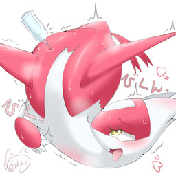 aphrodisiac bodily_fluids claws female feral heart_symbol open_mouth shaking shivering simple_background solo sweat syringe teeth text tongue white_background yellow_eyes aokabike nintendo pokemon generation_3_pokemon latias legendary_pokemon pokemon_(species) scalie 1:1 hi_res source_request