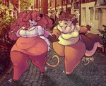 anthro blush chest_tuft clothing dress duo emanata embarrassed frilly frilly_clothing happy holding_arm outside overweight overweight_anthro photo_background romantic romantic_couple tail thick_thighs tuft walking baranarts 2025 digital_drawing_(artwork) digital_media_(artwork) hi_res photography_(artwork)