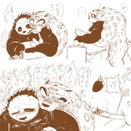 anthro belly bite blush blush_lines bottomwear breath butt clothing cooking duo grope groping_from_behind heart_after_text heart_symbol hug hugging_another hugging_from_behind kemono knife male male/male muscular muscular_anthro muscular_male overweight overweight_male pulling_down_pants shorts shoulder_bite text moku_nameko dreamworks kung_fu_panda master_po_ping tai_lung_(kung_fu_panda) bear felid giant_panda mammal pantherine snow_leopard 1:1 2020 absurd_res hi_res japanese_text translation_request