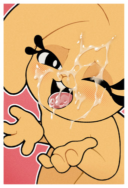4_fingers after_sex anthro black_eyes bodily_fluids border buckteeth cum cum_in_mouth cum_inside cum_on_eye cum_on_face cum_on_tongue cum_string eyelashes female female_anthro fingers fur genital_fluids glistening glistening_bodily_fluids glistening_cum glistening_genital_fluids kneeling looking_up nude nude_anthro nude_female one_eye_closed one_eye_half-closed open_mouth open_smile orange_eyelids outline pink_background pink_tongue pupils simple_background smile solo teeth tongue tongue_out white_border white_outline white_pupils yellow_body yellow_ears yellow_fur gaturo bonita_(gaturo) lagomorph leporid mammal rabbit 2025 digital_media_(artwork) hi_res