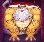 beard big_muscles body_hair bulge christmas_clothing christmas_headwear claws clothed clothing costume facial_hair hair hat headgear headwear holidays horn long_beard looking_at_viewer male mature_male muscular santa_costume santa_hat shell shoulder_hair solo spikes topless underwear white_hair pokenerd8 christmas mario_bros nintendo bowser koopa scalie hi_res