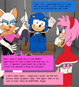 clothing feathers feet female foot_fetish footwear group male shoes text trio anonymous_artist sega sonic_the_hedgehog_(series) amy_rose rouge_the_bat sonic_the_hedgehog bat eulipotyphlan hedgehog mammal english_text