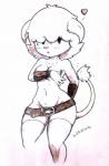 anthro armwear belt biped blush breasts clothed clothing convenient_censorship covering covering_breasts covering_self female hair heart_reaction heart_symbol horn legwear mostly_nude navel solo standing thigh_highs ultama_lokshar_(artist) cartoon_network the_amazing_world_of_gumball jamie_(tawog) bovid caprine mammal hi_res