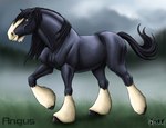 ambiguous_gender black_body black_mane black_tail chin_tuft cloud cloudy_sky facial_tuft feral grass hooves mane plant sky solo tail tuft walking noki001 angus_(disney) draft_horse equid equine horse mammal shire absurd_res hi_res