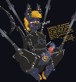 5_toes accessory anthro balls barefoot bdsm belt blush bodily_fluids bondage bound clothing cock_ring cuff_(restraint) dungeon edging erection feet fully_bound gag genitals hands_behind_back humanoid_feet jewelry leather leather_cuffs lock male muzzle_(object) orgasm_denial penis penis_accessory penis_jewelry plantigrade prison_uniform prisoner restrained restraints science_fiction soles solo submissive submissive_male suspension sweat teasing tickle_fetish tickle_torture tickling tickling_genitalia tickling_penis tight_clothing toes caroo peskybatfish_(character) aquatic fish shark 2019