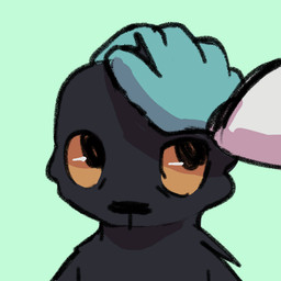 ambiguous_gender anthro big_iris black_body black_eyes black_fur fur headpat looking_at_hand looking_up orange_sclera petting solo wickflix casualties:_unknown canid expie_(gunsawian) gunsawian hybrid mammal 1:1 animated colored digital_media_(artwork)