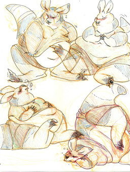 anthro belly_rolls big_cheeks chubby_cheeks double_chin fat_rolls obese obese_anthro overweight overweight_anthro sitting solo 2n2n kangaroo macropod mammal marsupial 2015 colored_pencil_(artwork) hi_res traditional_media_(artwork)