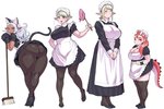 accessory bent_over big_breasts big_butt blep breasts broom butt cleaning_tool cleavage clothed clothing facial_scar female group hair hair_accessory headband huge_butt humanoid_pointy_ears looking_back maid_uniform rear_view scar simple_background tail tongue tongue_out uniform white_background synecdoche mythology plus-sized_elf doeda_(plus-sized_elf) elfuda_(plus-sized_elf) gonda_(plus-sized_elf) kuroeda_(plus-sized_elf) animal_humanoid dark_elf dragon dragon_humanoid elf humanoid mythological_creature mythological_scalie scalie hi_res