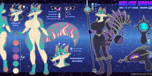anthro blaster_pistol clothing costume female fur gloves handwear leopard_spots markings pink_body pink_fur purple_eyes seline_greyfax solo space spots staff striped_markings striped_tail stripes tail tail_markings tan_body tan_fur teal_body teal_fur dragonboii78 blue_sky_studios ice_age_(series) alien mammal rodent saber-toothed_squirrel sciurid scratazon absurd_res hi_res model_sheet