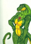 anthro big_breasts breasts female frill_(anatomy) genitals heart_symbol membrane_(anatomy) membranous_frill neck_frill nipples non-mammal_breasts non-mammal_nipples nude pussy solo tail tandiska damagefox tandy agamid frilled_lizard lizard reptile scalie