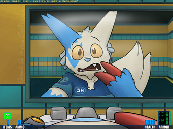 ambiguous_gender blue_body_markings blue_clothing blue_shirt blue_topwear canine_teeth chat claws clothing eyebrows faucet feral first_person_view fluffy fluffy_tail fur gameplay_mechanics hair implied_transformation interface looking_at_mirror looking_at_object mirror mirror_reflection multicolored_body number open_mouth red_claws reflection shirt solo tail text topwear two_tone_body uniform user_interface white_body white_fur crizbn nintendo pokemon generation_3_pokemon pokemon_(species) shiny_pokemon zangoose 2025 4:3 english_text signature