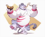 anthro barazoku clothing food hoodie male noodles overweight solo topwear bennycartoonist justin_(ieaden) felid mammal pantherine tiger hi_res