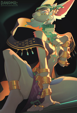 anthro biped breasts claws clothed clothed_anthro clothed_female clothing female fingers front_view fur hair simple_background smile solo danomil nintendo tears_of_the_kingdom the_legend_of_zelda mineru mammal zonai 2026 digital_drawing_(artwork) digital_media_(artwork) hi_res