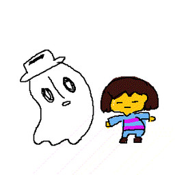 ambiguous_gender clothing dancing duo hat headgear headwear not_furry minus8 undertale undertale_(series) frisk_(undertale) napstablook ghost human mammal spirit 1:1 aliasing animated digital_media_(artwork) frame_by_frame low_res