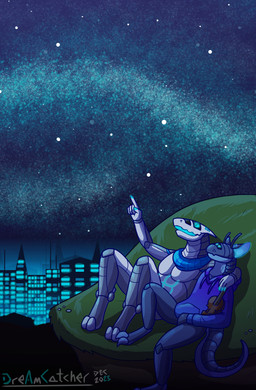 5_fingers antennae_(anatomy) anthro arm_around_shoulders biped bottomless bowed_string_instrument city city_lights claws clothed clothing countershading cute_fangs digitigrade duo eyeless fangs finger_claws fingers gesture grass grey_body hand_gesture heart_symbol hill hoodie hoodie_only looking_up machine male mostly_nude musical_instrument night open_mouth outside plant pointing reclining scarf scarf_only scark sitting star string_instrument tail teeth toe_claws topwear topwear_only violin white_body white_countershading dreamcatcher_(artist) komuros laszlo_(komuros) robot robot_anthro synth_(vader-san) 2024 digital_drawing_(artwork) digital_media_(artwork) hi_res signature