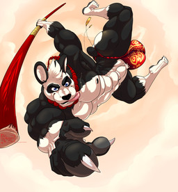 4_toes 5_fingers abs anthro attack biceps big_bulge black_body black_fur black_nose black_pawpads black_skin blue_eyes bodily_fluids bulge butt clothing detailed_bulge drooling eyebrows falling feet fingers fur genital_outline gloves_(marking) hair holding_object jewelry leg_markings looking_down male markings multicolored_body multicolored_fur multicolored_skin muscular muscular_anthro muscular_male muscular_thighs necklace pawpads paws penis_outline saliva short_tail simple_background socks_(marking) solo staff tail tight_underwear toes tongue tongue_out two_tone_body two_tone_fur two_tone_skin underwear upside_down white_body white_fur white_hair white_skin hungothenomster bear giant_panda mammal 2018 hi_res