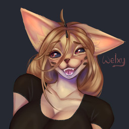anthro big_breasts black_clothing black_sclera black_shirt black_topwear breasts cleavage clothed clothed_anthro clothed_female clothing eyebrows fangs female female_anthro hair long_hair open_mouth open_smile raised_eyebrow sharp_teeth shirt smile solo spikes teeth topwear we1xy welxy welxy_here felid feline mammal 1:1 2026 bust_portrait digital_media_(artwork) hi_res portrait