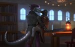 anthro clothed clothing desk duo furniture inside kissing library machine making_out male male/male synthetic table tail jadeitor rakkiah rangstrom avian bird corvid corvus_(genus) crow lizard oscine passerine reptile robot scalie warforged hi_res