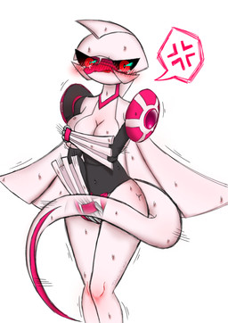 blush blush_lines breasts female pink_body red_eyes red_sclera simple_background slim solo white_background tobey_is_me nintendo pokemon generation_4_pokemon legendary_pokemon palkia pokemon_(species) digital_media_(artwork) hi_res watermark