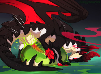 ambiguous_penetration black_body bodily_fluids cum cum_in_goo cum_inside ejaculation erection feral feral_penetrating genital_fluids genitals goo_on_belly green_goo green_slime horn looking_at_genitalia looking_at_penis male orgasm pawpads penetrating_slime penetration penis penis_in_slime red_eyes red_horn red_pawpads red_wings slime slime_sex slime_string solo thrust_lines thrusting translucent wings dinkysaurus european_mythology mythology redshift_(dinkysaurus) dragon mythological_creature mythological_scalie scalie western_dragon hi_res