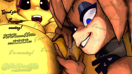 big_breasts blush bodily_fluids breasts clitoral clitoral_rubbing cunnilingus dialogue ejaculation eyelashes female female/female fingering freckled_face freckles genital_fluids genitals glistening_eyelids long_eyelashes machine makeup moan oral orgasm sex teeth thick_thighs tongue tongue_out vaginal vaginal_fingering vaginal_fluids vaginal_squirting vulva nutmansfm five_nights_at_freddy's fredina's_nightclub scottgames chiku_(cryptiacurves) frenni_(cryptiacurves) animatronic bear mammal robot absurd_res hi_res