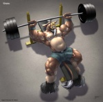 anthro balls beard belt bench biceps big_muscles big_penis biped black_hair blue_eyes bodily_fluids bottomwear brown_body brown_fur brown_skin bulge clenched_teeth clothed clothing cloven_hooves erection exercise facial_hair flexing foreskin fur genitals glistening grasp grey_background gym hair happy holding_object hooves horn huge_muscles humanoid_genitalia humanoid_penis looking_up lying male musclegut muscular muscular_anthro muscular_male nipples on_back on_bench partially_retracted_foreskin pecs penis penis_poking_out penis_through_leghole pose powerlifting shadow short_hair shorts simple_background slightly_chubby smile solo spread_legs spreading sweat tail tail_tuft tan_body tan_hair tan_skin teeth topless tuft vein weightlifting weights white_body white_fur white_hair workout wristband braford sam_(braford) bovid bovine cattle mammal