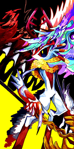 abstract_art abstract_background ambiguous_gender antares_(kirby_and_the_forgotten_land) anthro antlers biped black_fingernails black_nails black_sclera chest_tuft colored_nails countershade_torso countershading digitigrade dipstick_tail fingernails fluffy fluffy_tail fur head_wings holding_melee_weapon holding_object holding_polearm holding_spear holding_weapon horn huge_wings markings melee_weapon mouthless multicolored_body multicolored_fur nails neck_tuft polearm pupils red_body red_fur solo spear tail tail_markings three-quarter_view tuft unusual_wing_placement weapon white_body white_fur wings yellow_body yellow_fur yellow_pupils soul_os_(artist) kirby_(series) kirby_and_the_forgotten_land nintendo chaos_elfilis alien chinchilla chinchillid mammal rodent starling_(kirby) 2026 absurd_res digital_drawing_(artwork) digital_media_(artwork) digital_painting_(artwork) full-length_portrait hi_res painting_(artwork) portrait