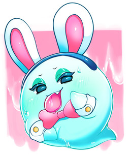 barely_visible_genitalia barely_visible_vulva blue_eyes blush bodily_fluids border bow_(feature) bow_in_front bow_tie bunny_costume clothing costume eyelashes eyeshadow fake_ears fake_rabbit_ears fangs featureless_crotch female genitals makeup not_furry pink_background shirt_cuffs simple_background solo sweat sweatdrop teeth tongue tongue_out vulva white_border oposa mario_bros nintendo paper_mario paper_mario:_the_thousand_year_door peeka_(mario) boo_(mario) ghost spirit 2020 hi_res