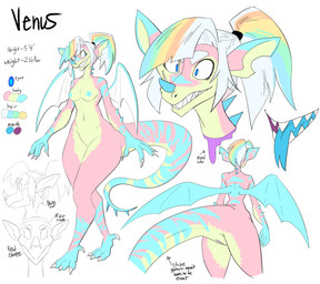 animal_genitalia anthro areola back_wings blood blue_areola blue_eyes blue_insides blue_markings blue_nipples blue_nose blue_tongue blue_wings bodily_fluids breasts cloaca countershade_face countershade_neck countershade_torso countershading facial_horn female forked_tongue genitals hair horn long_tail markings mottled_tail multicolored_body multicolored_hair navel neck_spikes nipples nose_horn palette ponytail purple_flesh purple_insides purple_mouth purple_vulva sharp_teeth snout solo spiked_arms spiked_tail spikes spikes_(anatomy) standing tail teeth thick_tail tongue tongue_out unusual_insides vulva wings nintala mythology venus_(nintala) dragon mythological_creature mythological_scalie scalie 2017 hi_res model_sheet pastel_theme