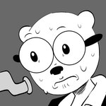 anthro beady_eyes black_eyes bodily_fluids clothed clothing eyewear glasses grey_background male round_glasses simple_background solo sweat sweatdrop telescope worried royal3rd wow!_wow!_wubbzy! walden bear mammal 1:1 monochrome