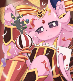 4_fingers 4_toes :3 accessory ace_of_hearts ambiguous_anthro ambiguous_gender anklet anthro anthrofied balancing ball barefoot biped black_body black_clothing black_dress black_ears black_fur black_tail blush blush_lines bow_ribbon bracelet card centered_hair_bow cheek_tuft clothed clothed_anthro clothed_female clothing confetti dress duo ear_markings eyelashes facial_markings facial_tuft feet female female_anthro fingers flat_chested forehead_gem forehead_markings forked_tail front_view fully_clothed fully_clothed_anthro fully_clothed_female fur gem glistening glistening_eyes hair_accessory hair_bow hair_ribbon head_markings heart_symbol hearts_(suit) holding_card holding_playing_card holowear_(pokemon) humanoid_hands jewelry kemono larger_anthro larger_female looking_at_viewer markings micro monotone_body monotone_fur monotone_tail multicolored_body multicolored_ears multicolored_fur nude nude_ambiguous nude_anthro on_one_leg pink_body pink_ears pink_fur pink_tail playing_card pokemorph prehensile_tail pupils purple_eyes purple_inner_ear purple_pupils raised_arms raised_leg red_clothing red_dress ribbons ring_(marking) sitting size_difference smaller_ambiguous smaller_anthro smile standing suit_symbol tail tail_markings toes tuft two_tone_body two_tone_ears two_tone_fur two_tone_tail unusual_anatomy unusual_tail yellow_body yellow_ears yellow_fur yellow_markings yellow_tail nacl_chicken nintendo pokemon pokemon_unite performer_style_espeon eeveelution espeon felid feline generation_2_pokemon mammal pokemon_(species) umbreon 2025 absurd_res colored digital_media_(artwork) hi_res portrait shaded signature